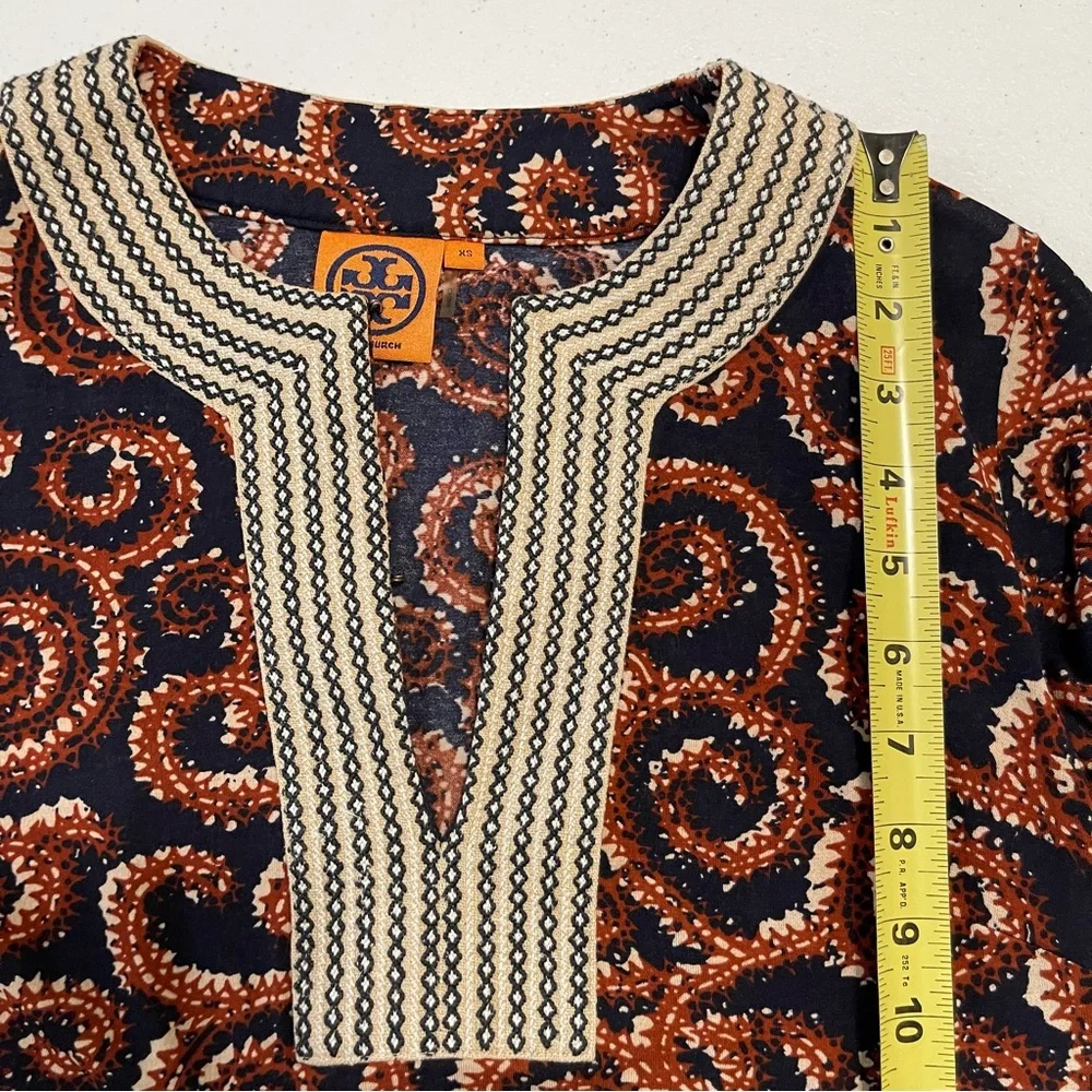 Tory Burch Silk Paisley Print Mandarin Collar Tunic Top XS